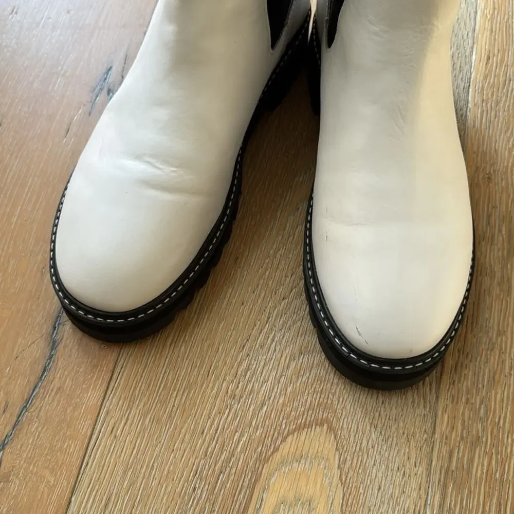 Aster Chelsea Lug Sole Boots White Black Leather Size 8 - Picture 6 of 9